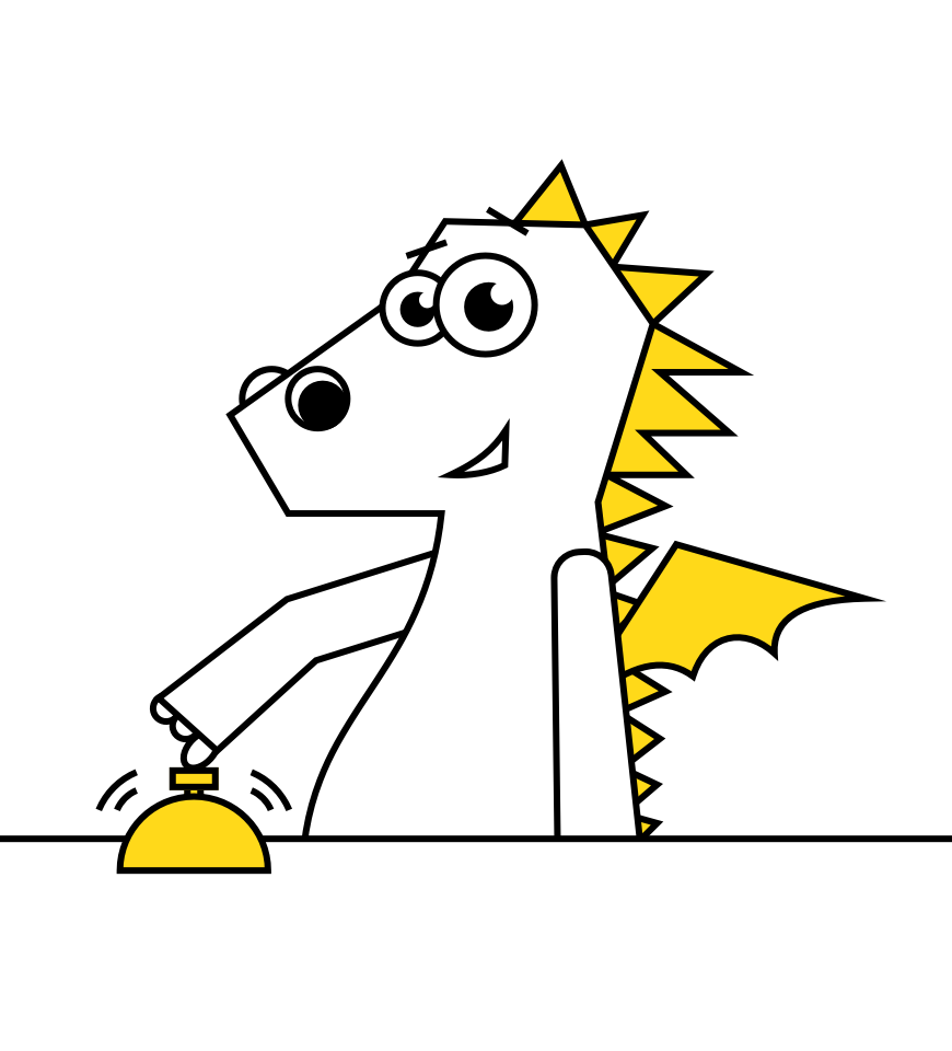 a cartoon dragon with a hotel bell